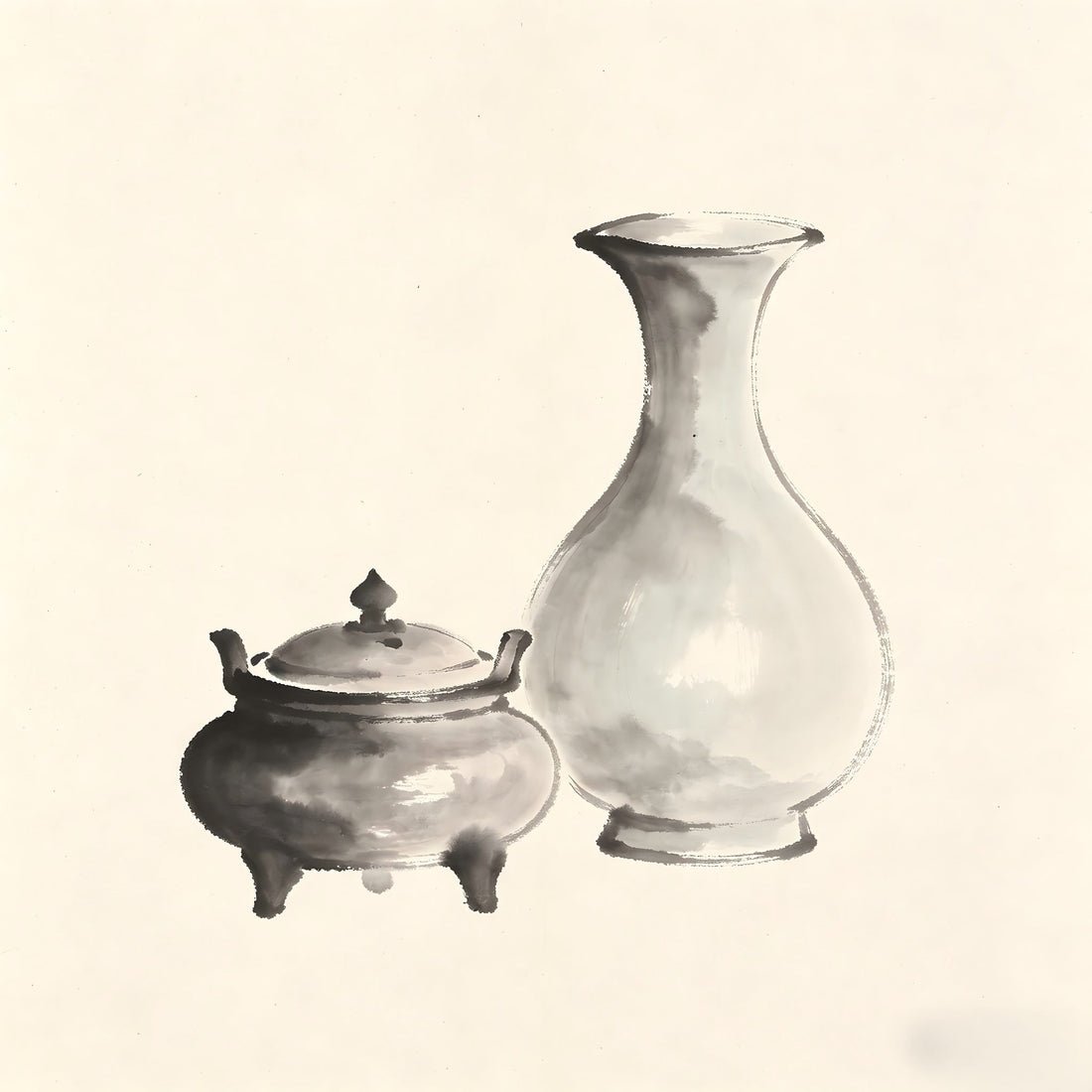 Ju Jiu Taoist wine vessel with incense burner ink painting
