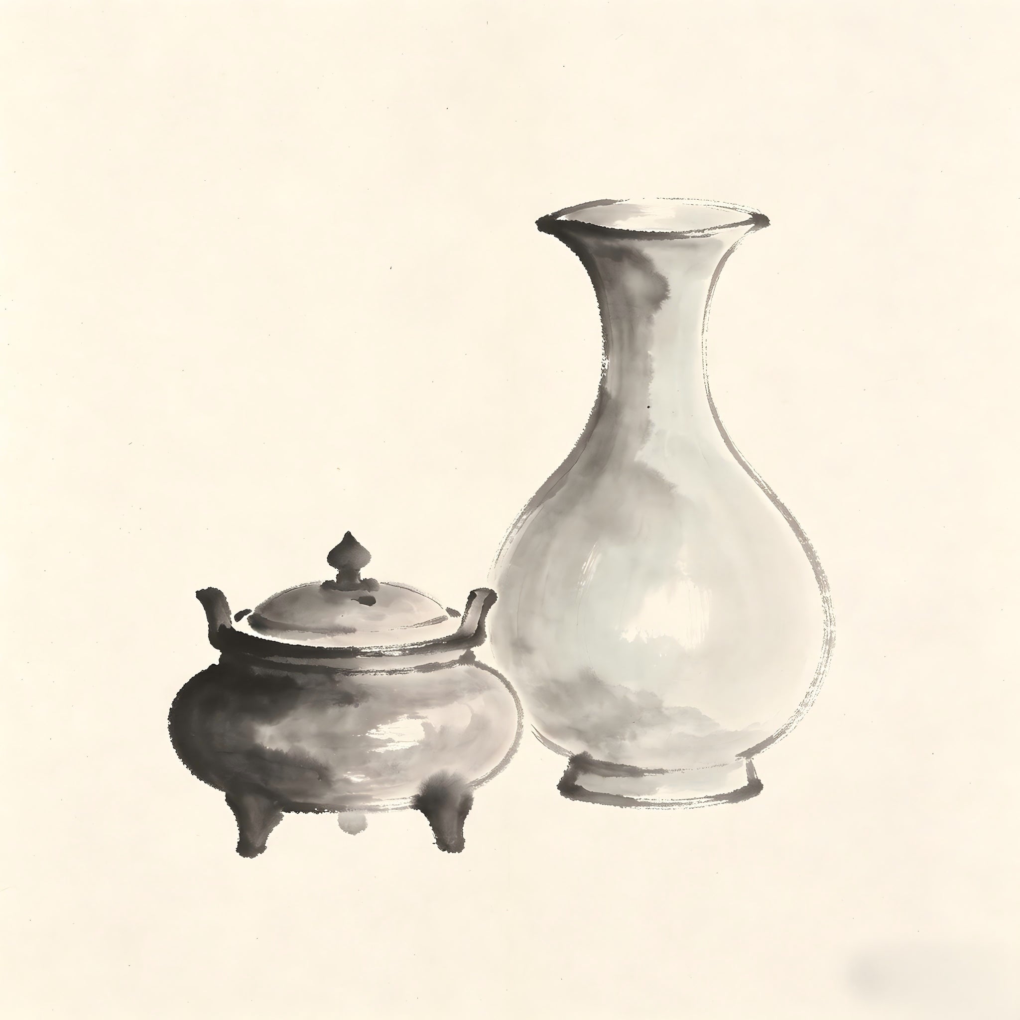 Ju Jiu Taoist wine vessel with incense burner ink painting