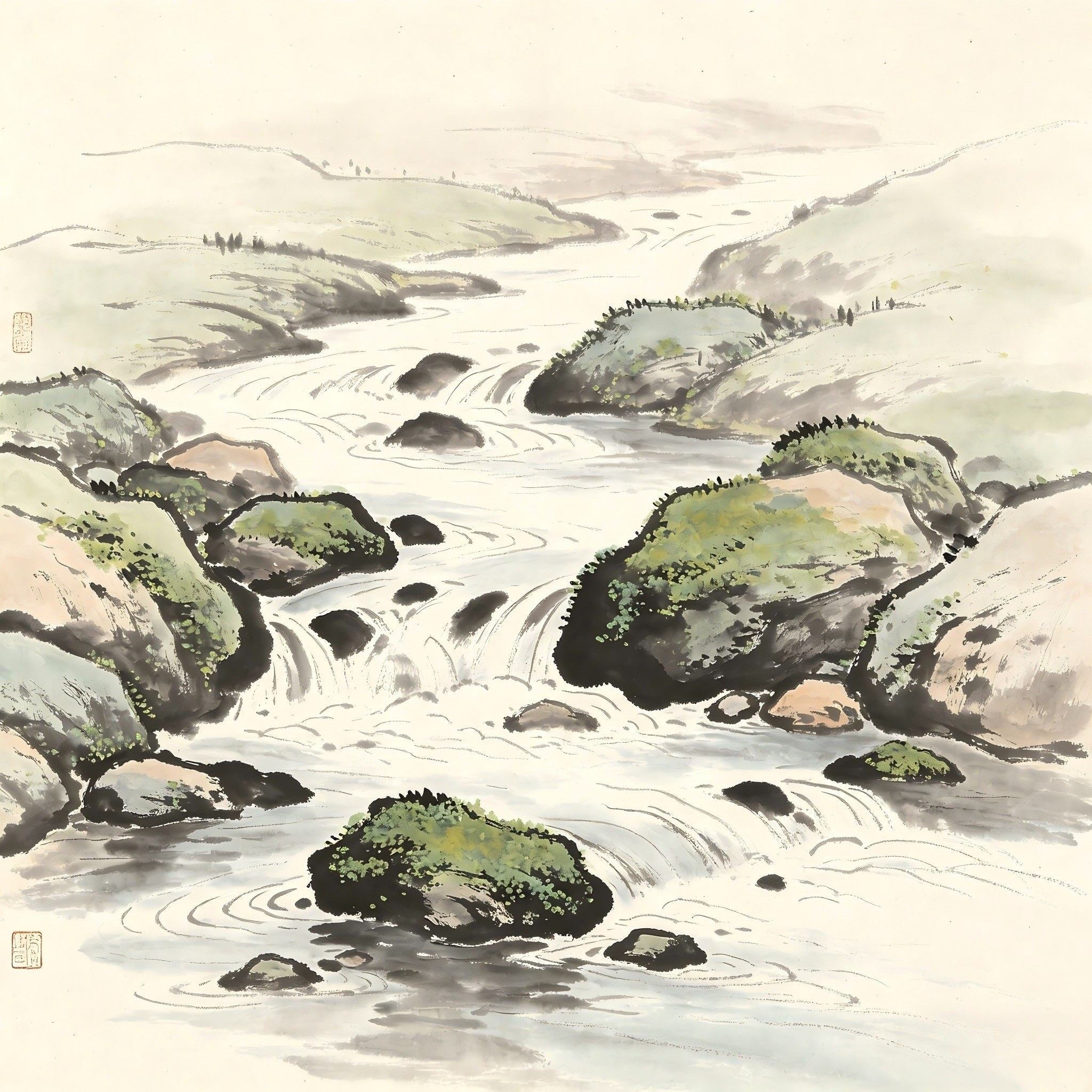 Mountain valley stream ancient stones Taoist ritual format Ke Shi standards