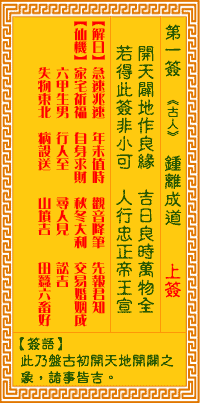 Kuan Yin Lottery, Lot 1: Zhongli Achieves Immortality 锺离成道