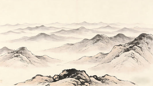 Layered celestial heavens in traditional Chinese ink painting, representing the Thirty-Two Heavens