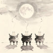 Three incense burners arranged under moonlit sky, representing the Sanyuanzhai Three Primes purification ritual on the 15th day of each prime month in Taoist tradition