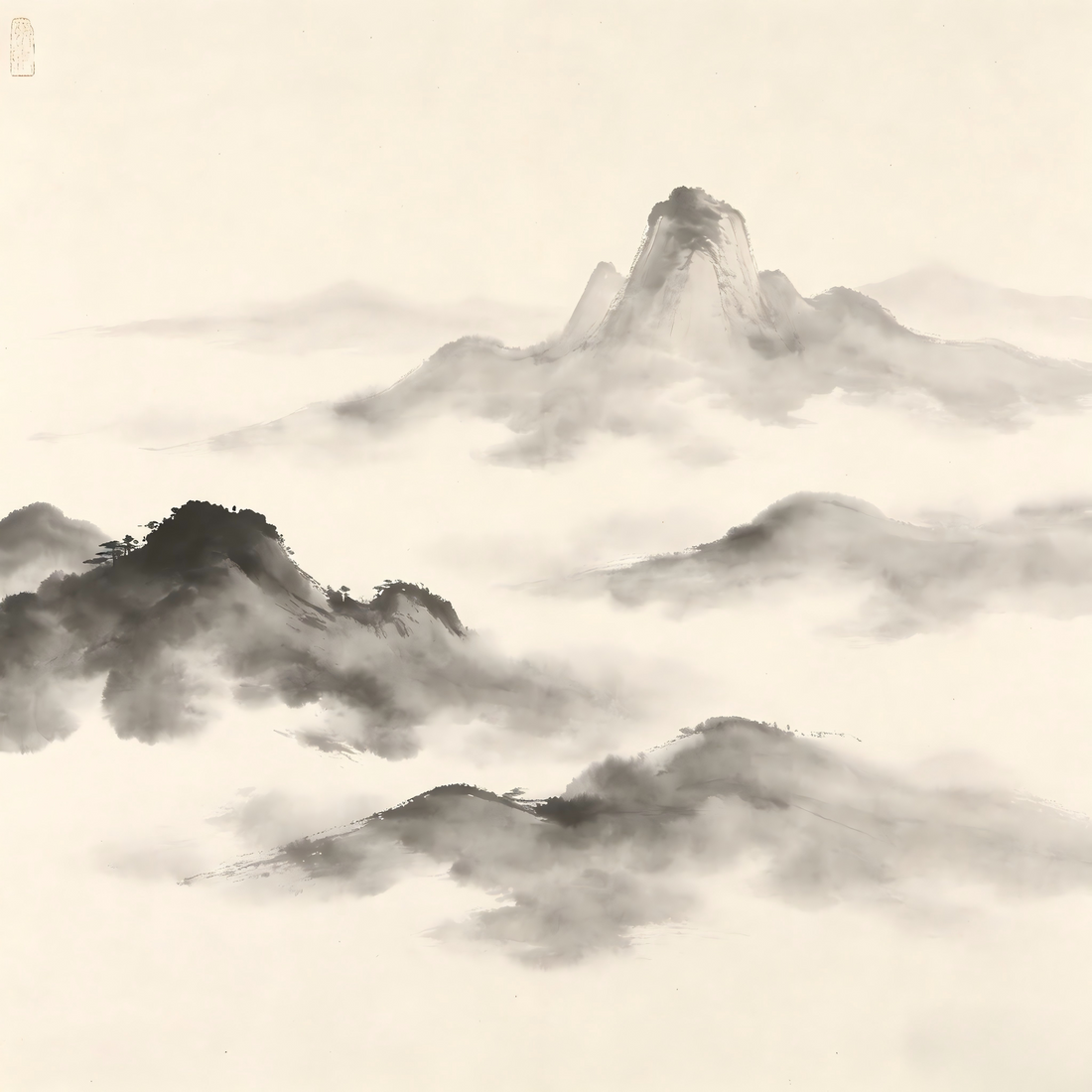 Tangtou Taoist monastery in traditional Chinese ink painting style