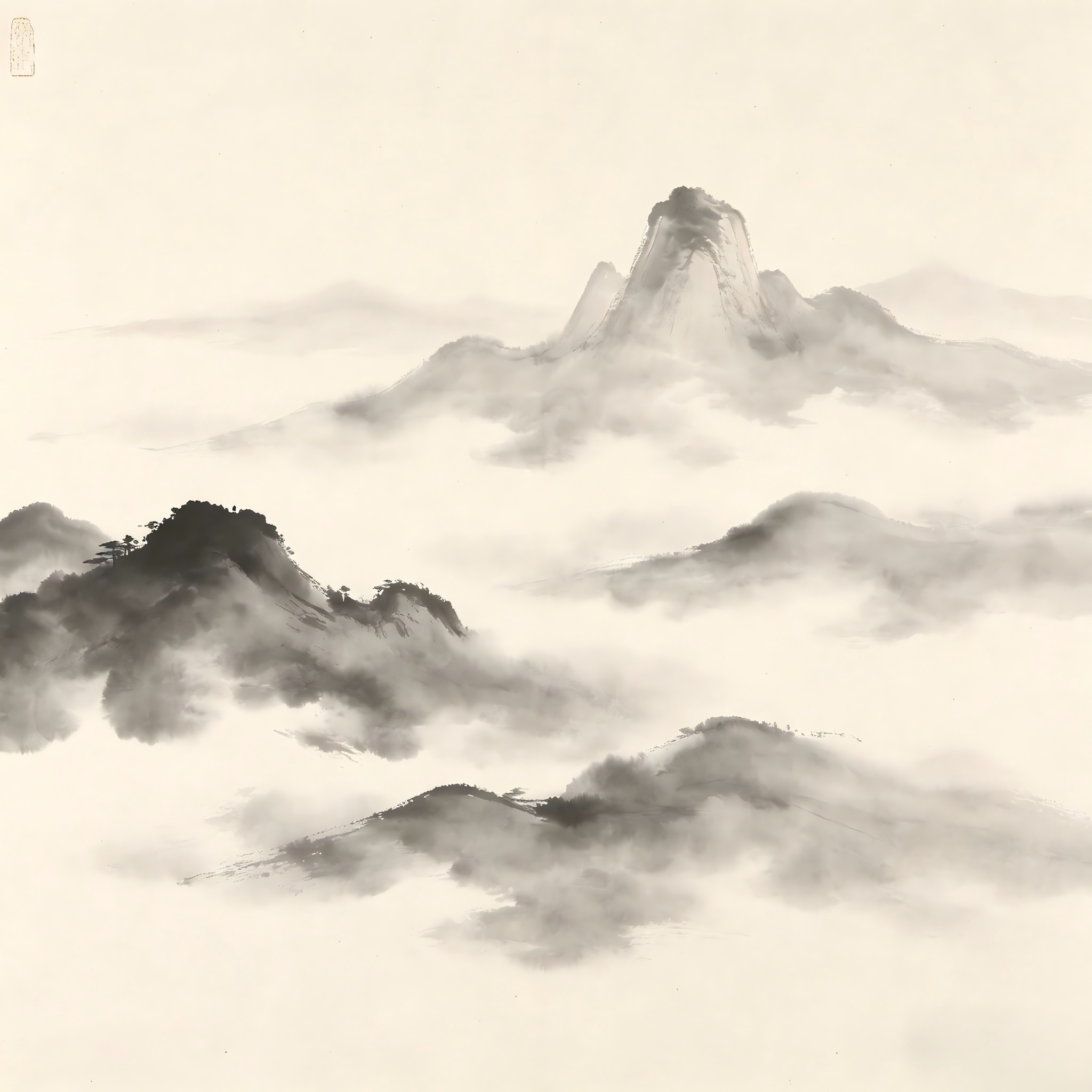 Tangtou Taoist monastery in traditional Chinese ink painting style