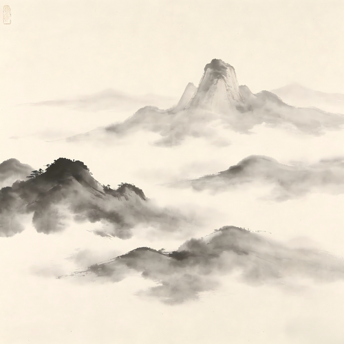 Tangtou Taoist monastery in traditional Chinese ink painting style