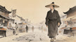 Taoist priest in simple robes in marketplace, Taoist teaching on substance over appearance, Longhu Mountain