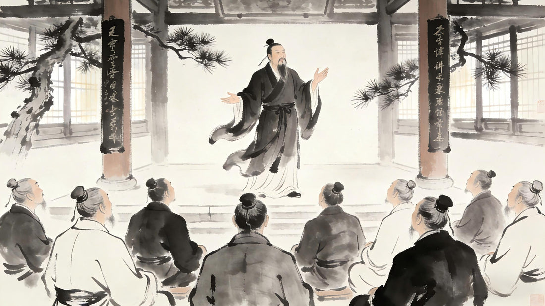 Taoist monk teaching before audience, barrier of boasting on Longhu Mountain