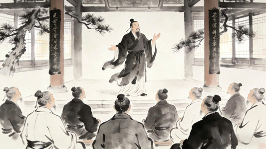 Taoist monk teaching before audience, barrier of boasting on Longhu Mountain
