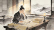 Taoist priest studying ancient scriptures by candlelight at dawn, Book Worship barrier in Taoist practice, Zhengyi Taoism tradition