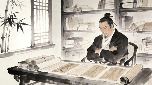 Scholar reading Taoist texts with dismissive attitude, barrier of contempt on Longhu Mountain