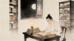 Scholar studying Taoist texts by candlelight, knowledge without practice