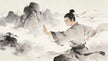 Taoist practitioner releasing attachment to physical form in mountain setting