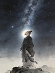 Taoist practitioner gazing at starry sky, three luminaries San Ming heaven earth human cosmology, Huangjing Neijing cultivation