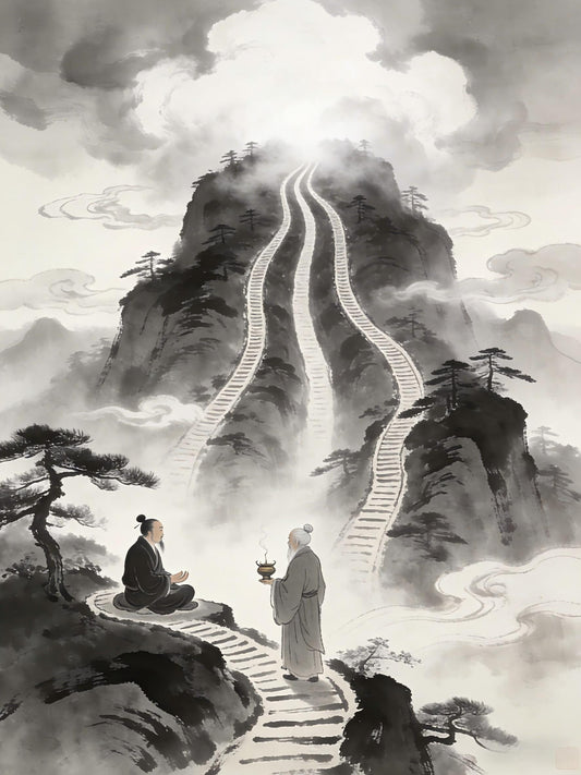 Three mountain paths converging at summit, Taoist three paths of immortality essence breath elixir, Longhu Mountain cultivation