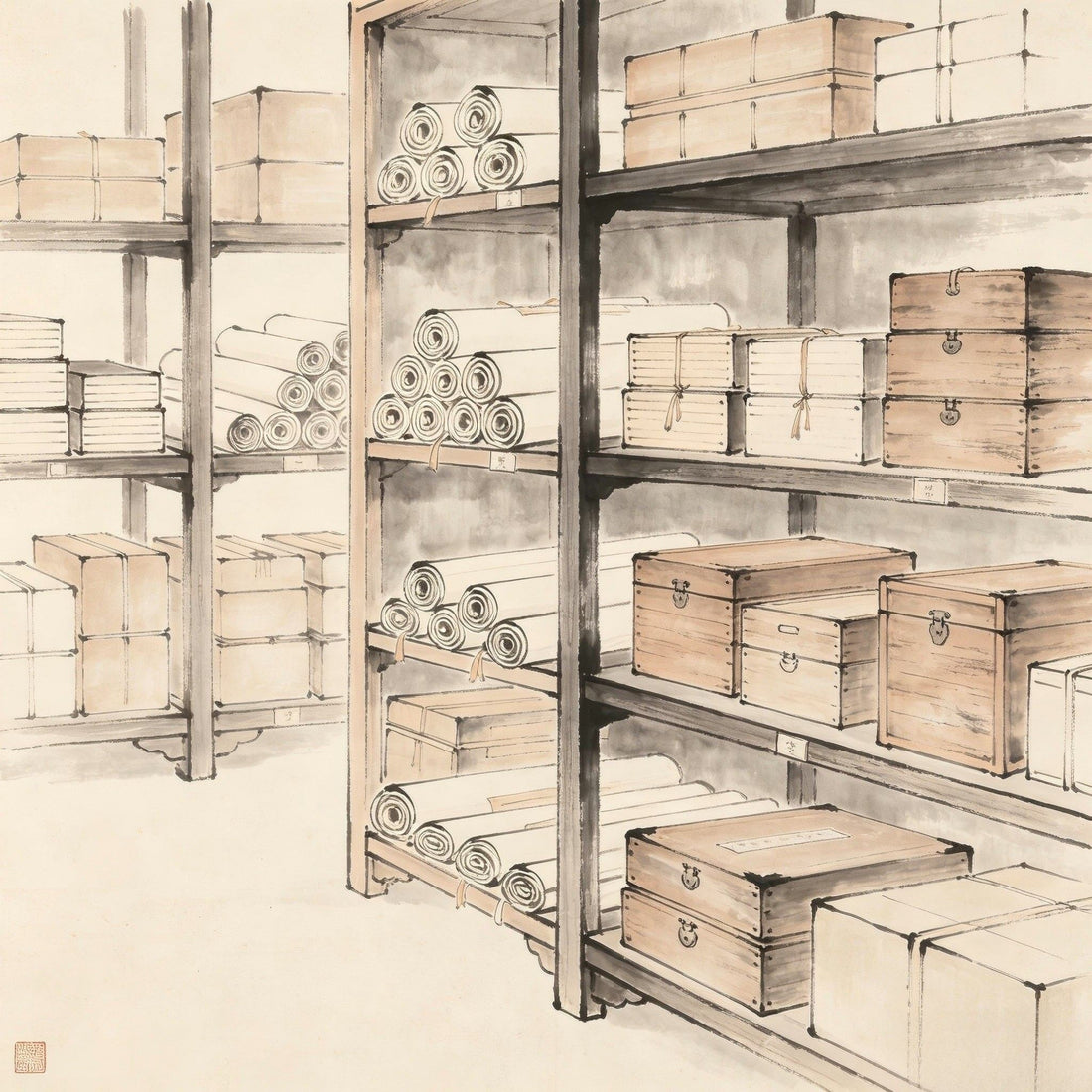 Tie Ku Taoist storehouse shelves with inventory ink painting