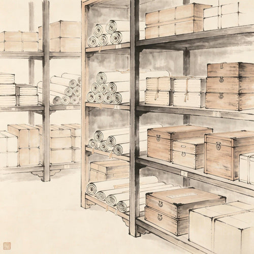 Tie Ku Taoist storehouse shelves with inventory ink painting