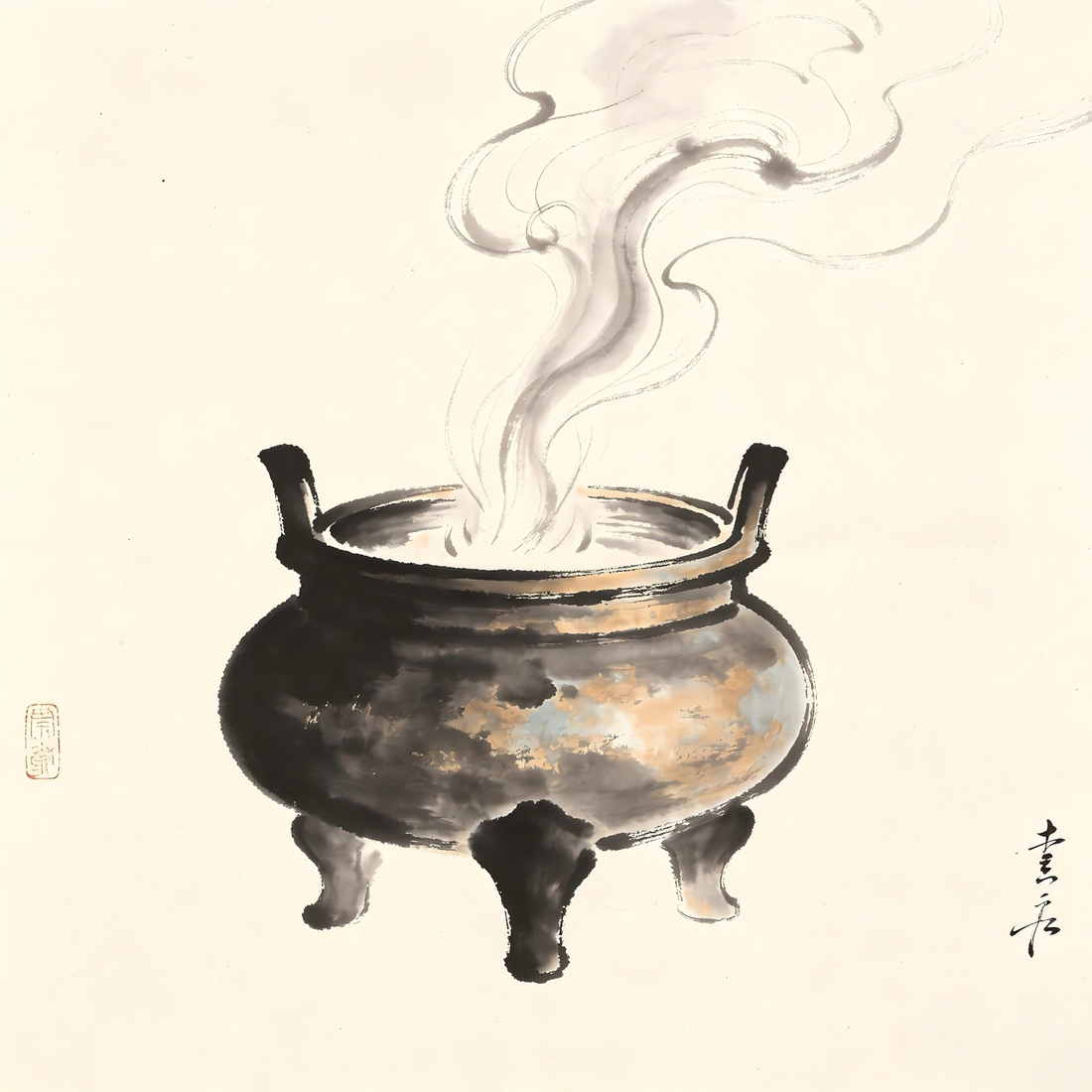 Waizhai Taoist fasting ritual in traditional Chinese ink painting style