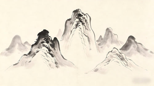 Five mountain peaks arranged in a circle in traditional Chinese ink painting, each distinct yet connected, representing the five schools of Taoist practice