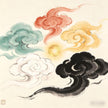 Five colored clouds occupying five directions with golden light at center, traditional Chinese ink painting