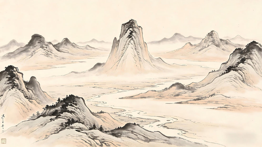 Five-directional mountain ranges in traditional Chinese ink painting, representing the Five Directions