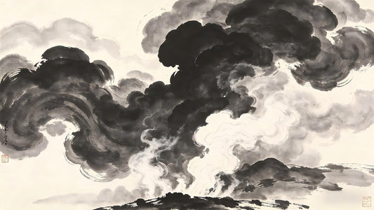 Turbulent clouds and rising heat in traditional Chinese ink painting, representing the yang upheaval catastrophe