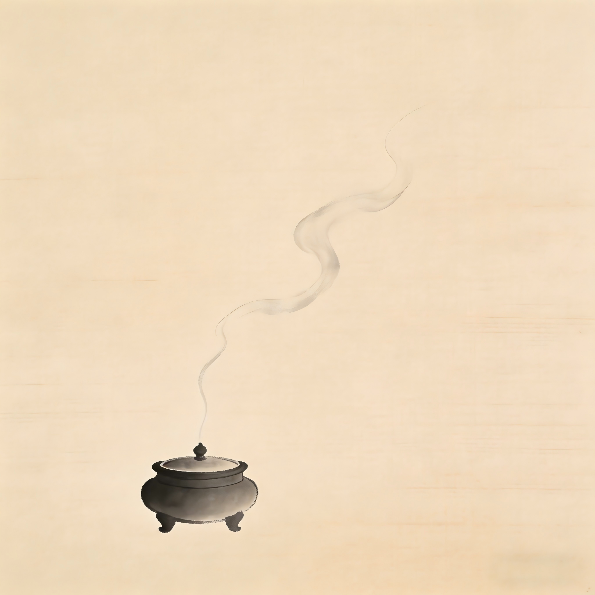 Yin Qing Shi Welcoming Master Taoist incense burner and ritual implements ink painting