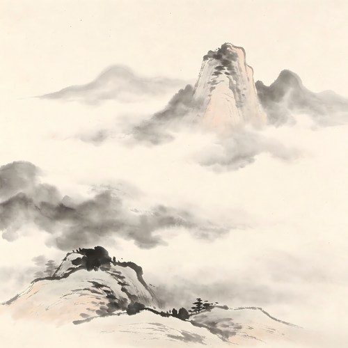 Yuantou Taoist monastery in traditional Chinese ink painting style