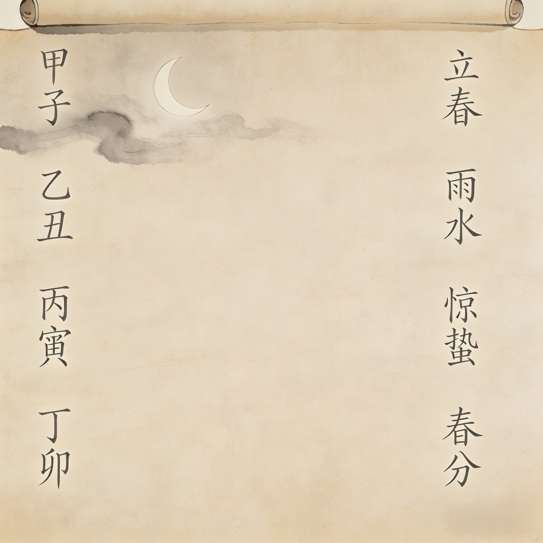 Zhai Ri Taoist ancient calendar with solar terms chart ink painting