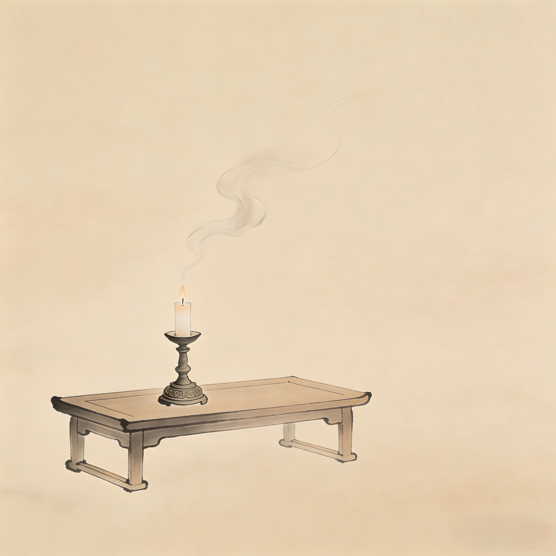 Zhai Zhu Taoist incense table with candleholder ink painting