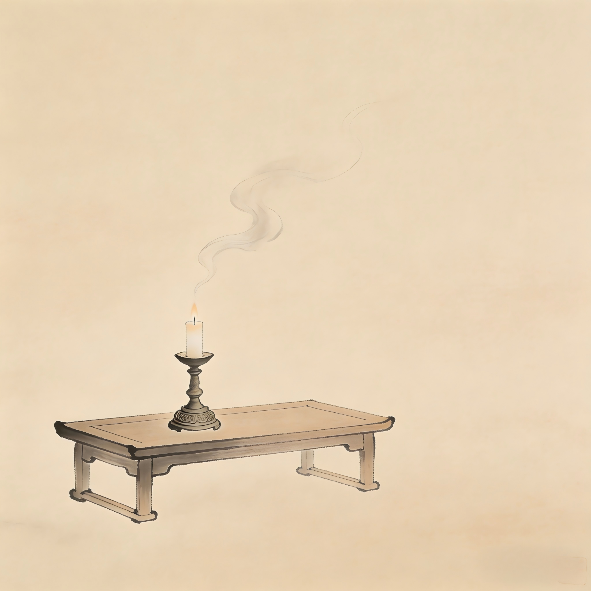 Zhai Zhu Taoist incense table with candleholder ink painting