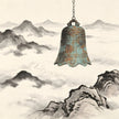 Ancient bronze bell suspended in mountain mist, representing the Zhongtou bell striking role in Taoist monastic timekeeping