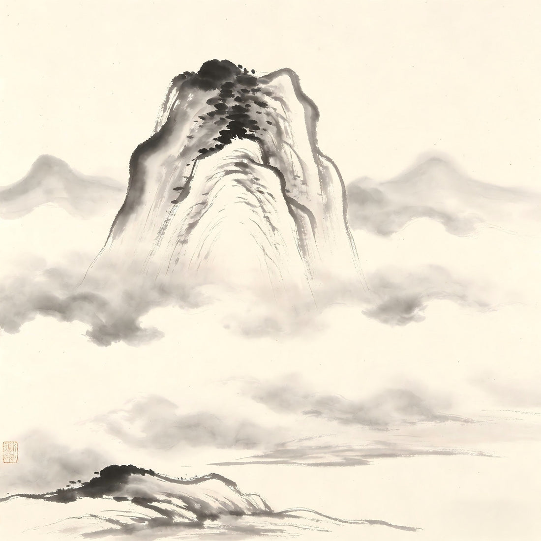 Stream flowing through an empty valley with moss-covered stones, symbolizing the peace of sitting transformation