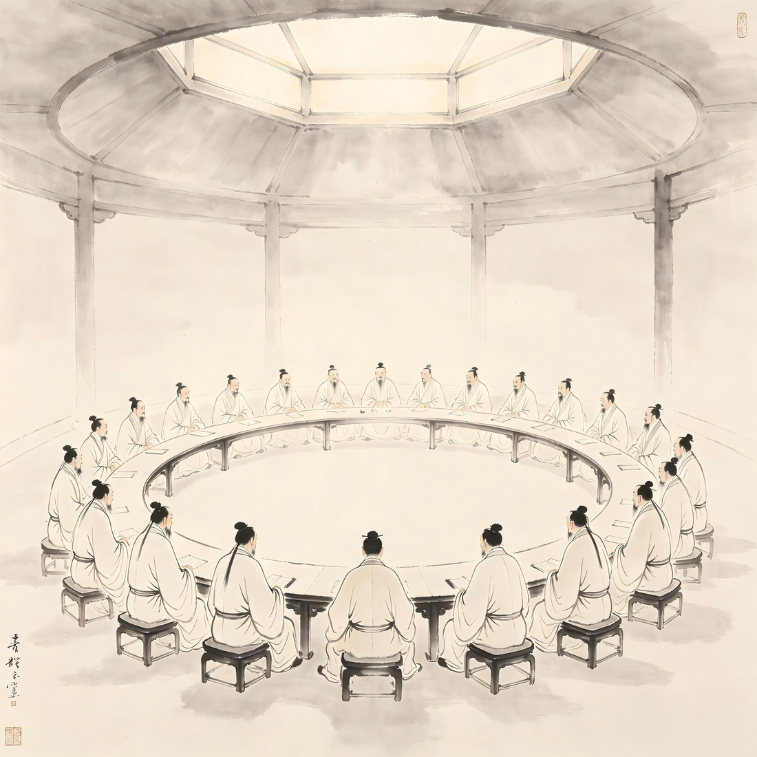 Circular dining hall of Quanzhen monastery in traditional painting