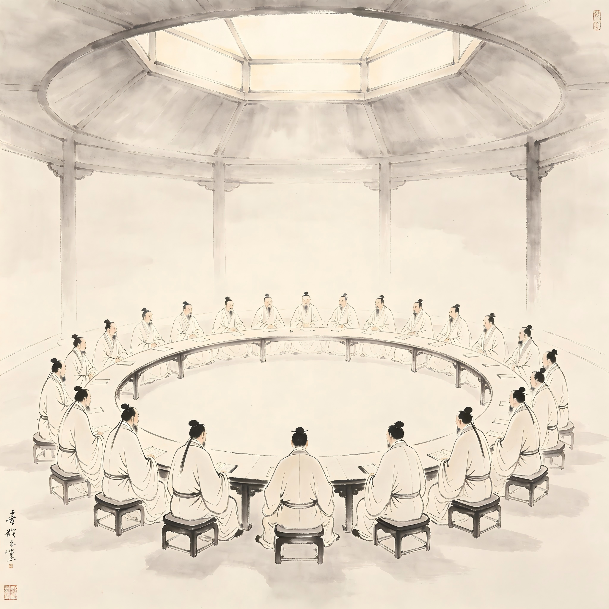 Circular dining hall of Quanzhen monastery in traditional painting