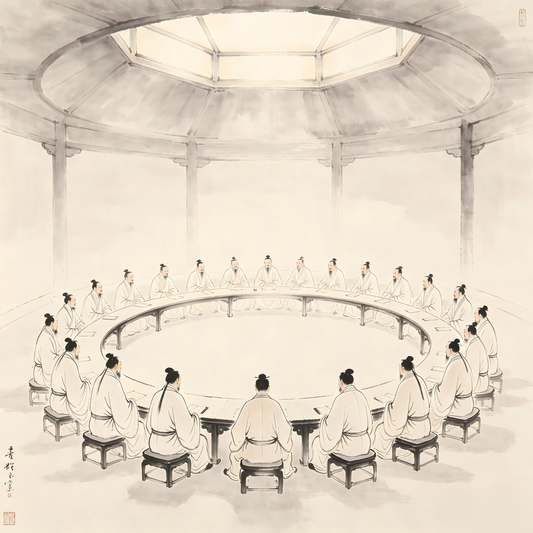Circular dining hall of Quanzhen monastery in traditional painting