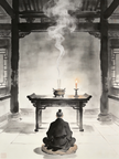 The Five Death Sufferings - Taoist spiritual illustration showing souls journeying through afterlife realms