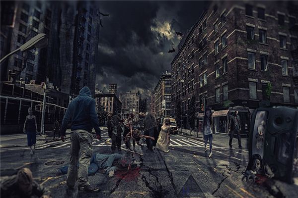 Dreaming of a zombie in a silent street, dream illustration