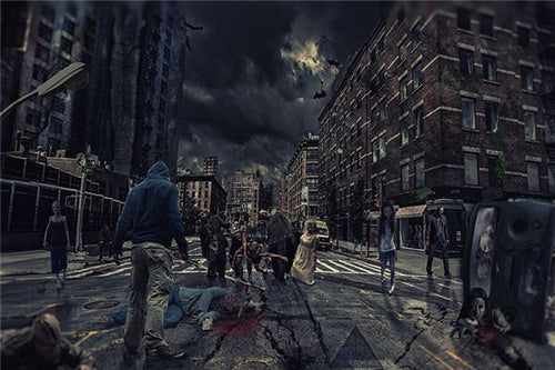 Dreaming of a zombie in a silent street, dream illustration