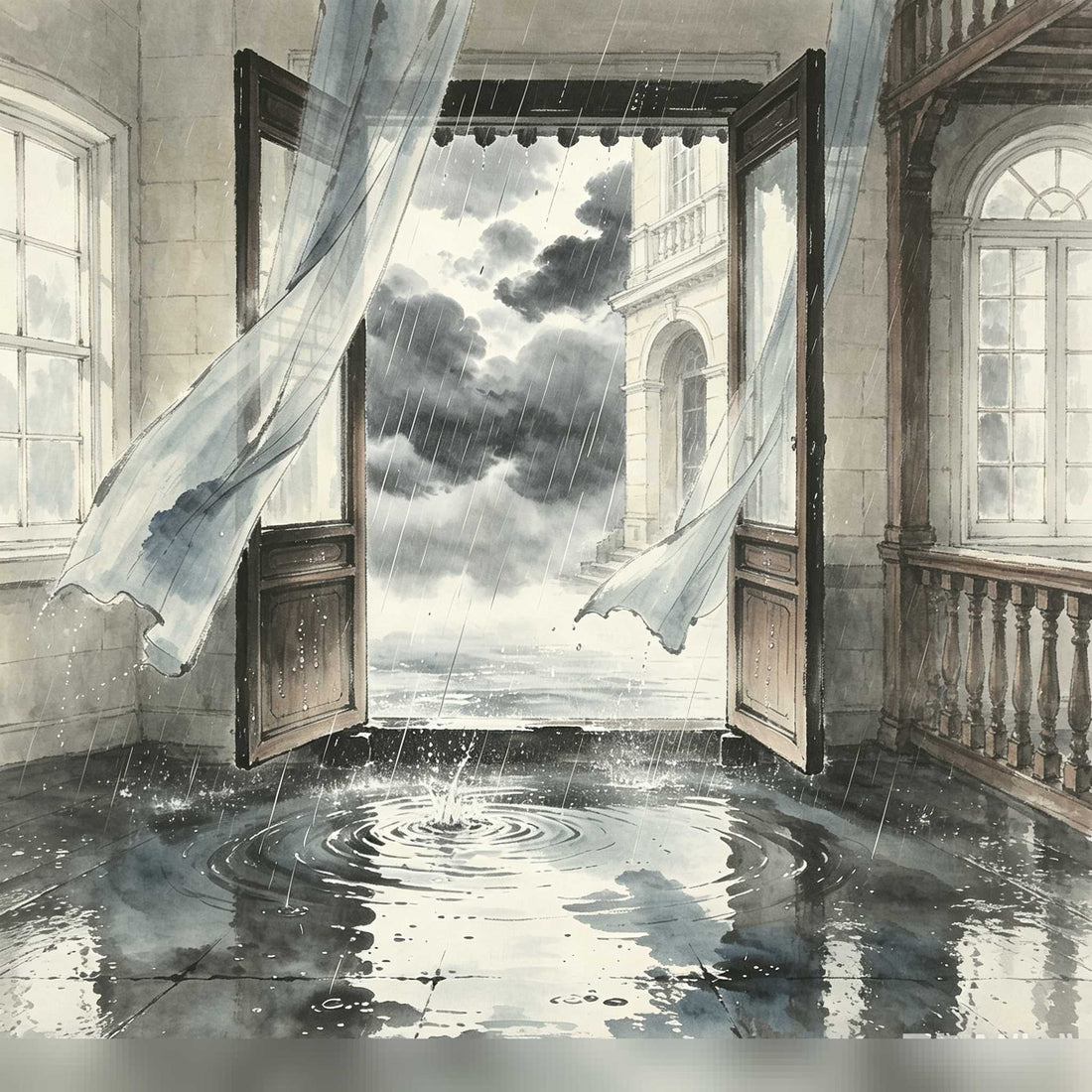 梦见大雨进屋什么意思 — dream of rain entering the house illustration