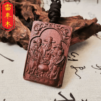 Taoist Thunder struck Jujube Wood Five Wealth Gods Blessing Amulet Pendant - View 1