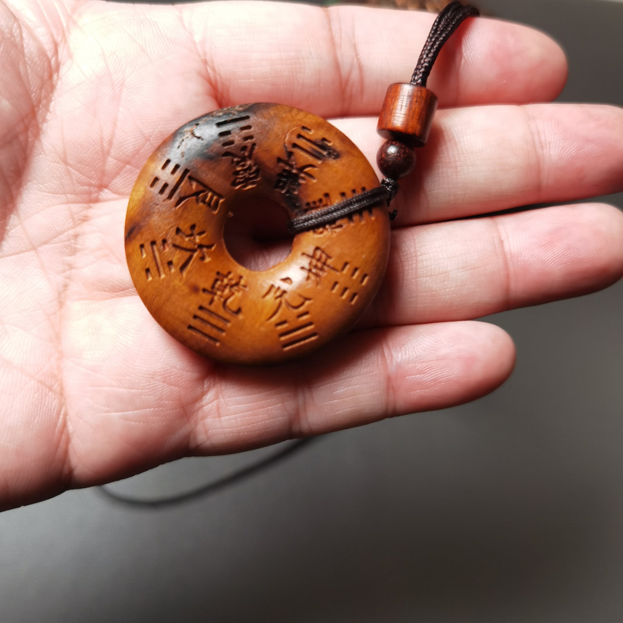 Thunder-Struck Jujube Wood Mountain Ghost Coin Bagua Energy Field Peace Pendant