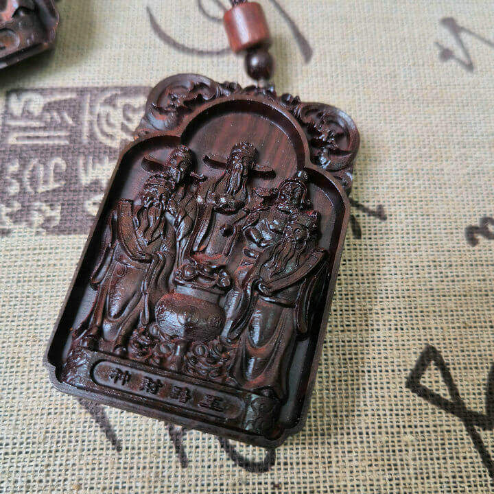 Hundred-Year Thunder struck Jujube Wood Talisman Five Roads God of Wealth Pendant