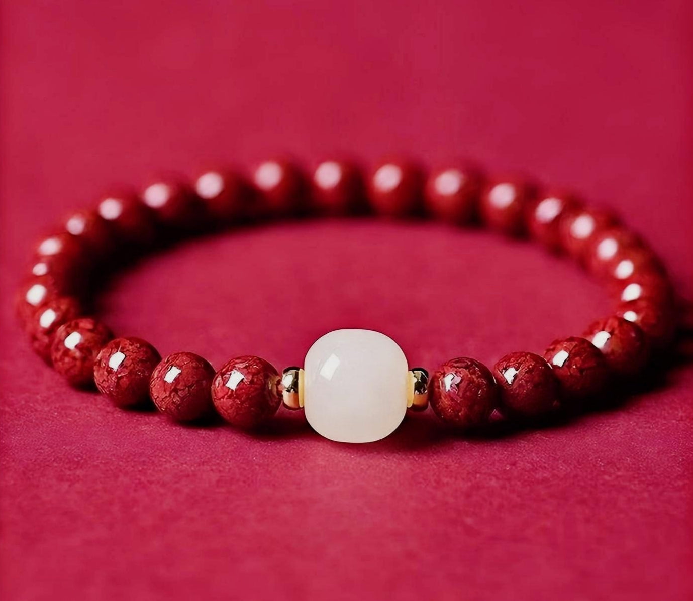 Cinnabar and Hetian Jade Evil-Averting Bracelet for the Zodiac Year of Birth