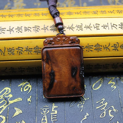 Daoist Thunderstruck Jujube Wood Peace Talisman Plaque showcasing its intricate design and rich texture.