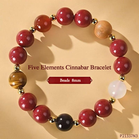 Daoist Five Elements Cinnabar Bracelet for Good Luck and Protection