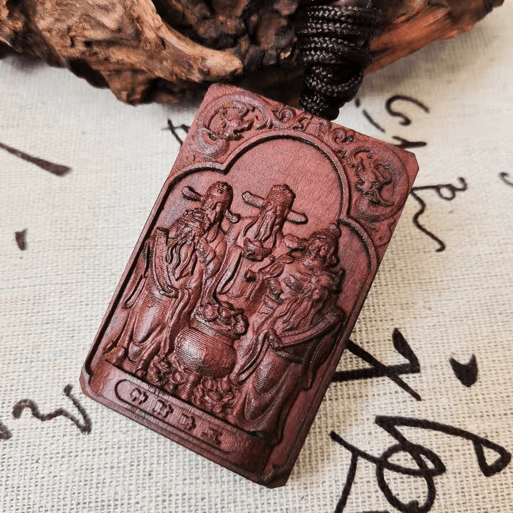 Taoist Thunder struck Jujube Wood Five Wealth Gods Blessing Amulet Pendant