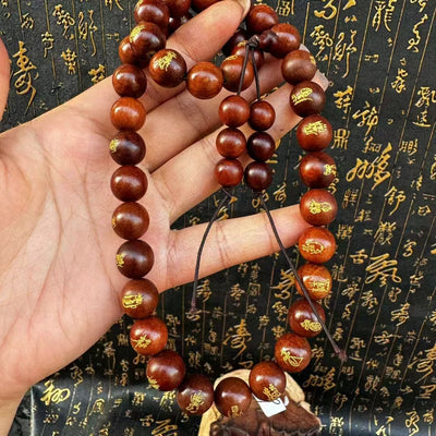 Cordes à main en bois de jujubier avec dorure 36 Commandants du Département du Tonnerre – Apaiser l'esprit, chasser le mal et assurer la paix et la sécurité