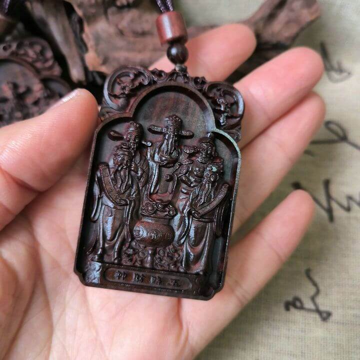 Hundred-Year Thunder struck Jujube Wood Talisman Five Roads God of Wealth Pendant