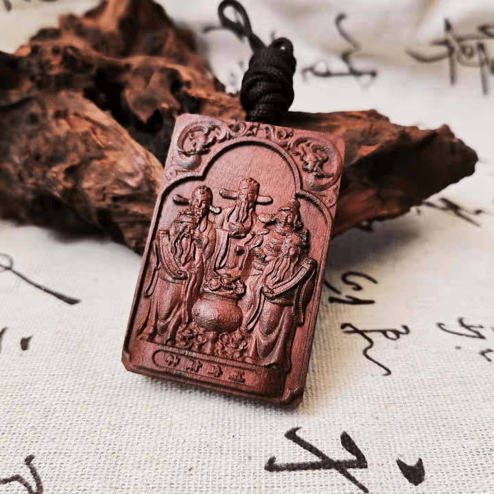Taoist Thunder struck Jujube Wood Five Wealth Gods Blessing Amulet Pendant
