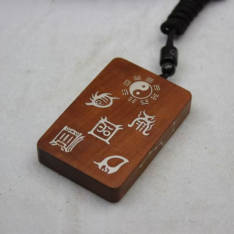 Silver-Inlaid Talisman Pendant: Five Peaks & Five Thunders on a Taoist Peace Plaque